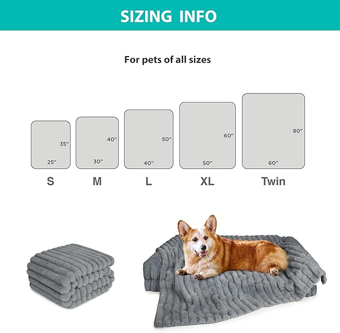 Waterproof Dog Blanket for Bed, Luxury Plush Washable Large Dogs Blankets for Furniture Protection, Super Soft Calming Pet Blanket for Indoors (Grey, 40"x50")