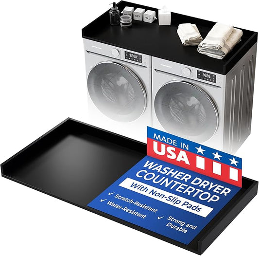 OfficeSimpli Large Washer Dryer Countertop 30 x 58 - Made in USA - Heavy-Duty Laundry Countertop Over Washer and Dryer, Laundry Room Countertop Organization Solution with Non-Slip Pads, Black