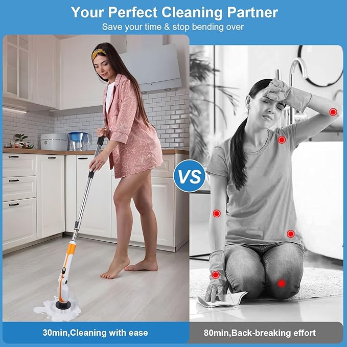 Fixm Electric Spin Scrubber with Extendable Handle & 4 Adjustable Angles, High-Speed Cleaning Brush for Versatile Deep Cleaning, Perfect for Bathroom, Shower, Tub, Tiles & Floors
