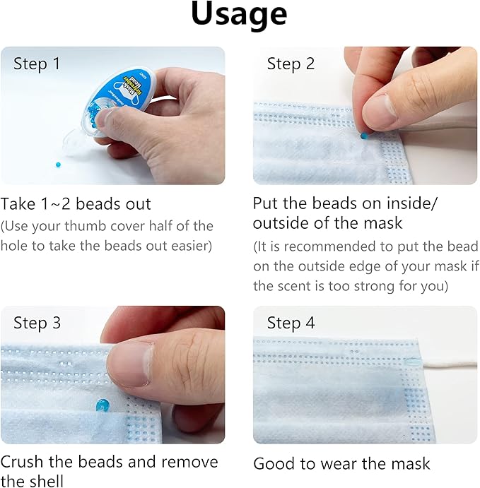 Menthol Beads for Face Mask Refresher, Long-Lasting & Strong Refreshing Fragrance, with Natural Essential Oils from Herbs and Plants (100 beads/pack), Pack of 2, Green Menthol
