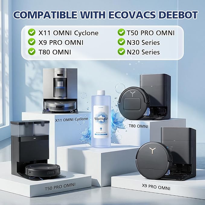 Multi-Surface Floor Cleaning Solution Compatible with ECOVACS DEEBOT X11 OmniCyclone / X9 PRO OMNI / T80 OMNI / T50 PRO OMNI / N30 Series / N20 Series, 1L