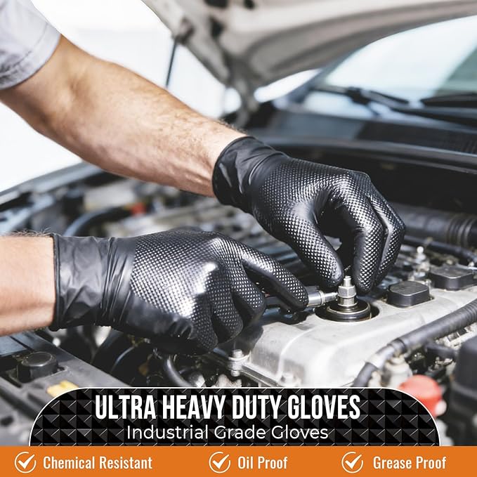 10 Mil Nitrile Disposable Gloves Heavy Duty Mechanic Gloves Raised Diamond Texture Thick (Black of 1000, Medium)