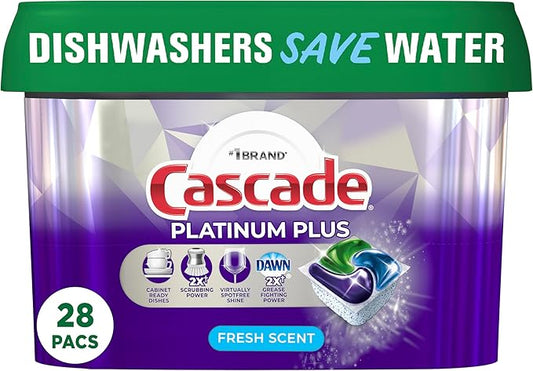 Cascade Platinum Plus Dishwasher Pods, Dish Detergent ActionPacs, Fresh, 28 Count