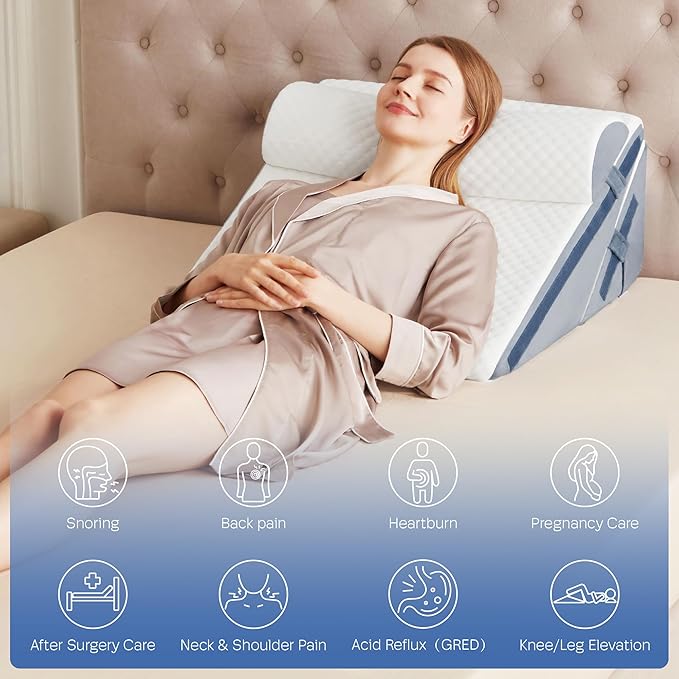 3PCS Wedge Pillow, Orthopedic Wedge Pillow for Acid Reflux, Back Pain Relief, Cooling Memory Foam Top, Bed Wedge Pillows for Headboard, Sleeping, Snoring, Back Support, After Surgery.