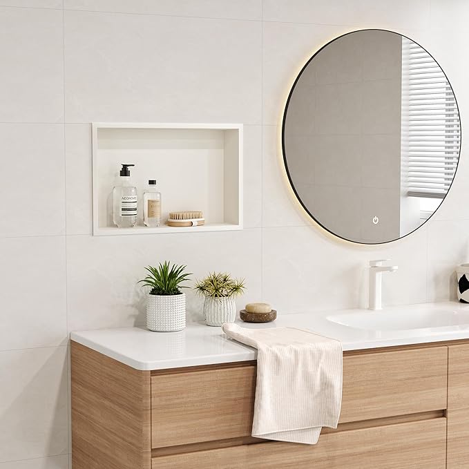 Neodrain 18X12Inch Shower Niche, White Stainless Steel Wall Niche NO Tile Needed Recessed Cabinet Shower for Bathroom Storage