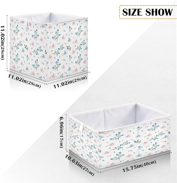Bolaz Wild Flower Blue and Pink Mood Closet Organizers Storage Cubes Storage Bins Shelf Baskets Containers for Home Kids Room Toys Office,Rectangle