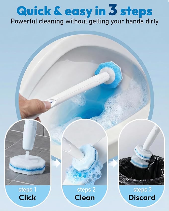 Disposable Toilet Wand Refill Compatible with Clorox Toilet Brush, 60 Count Disposable Heads for Deep Cleaning