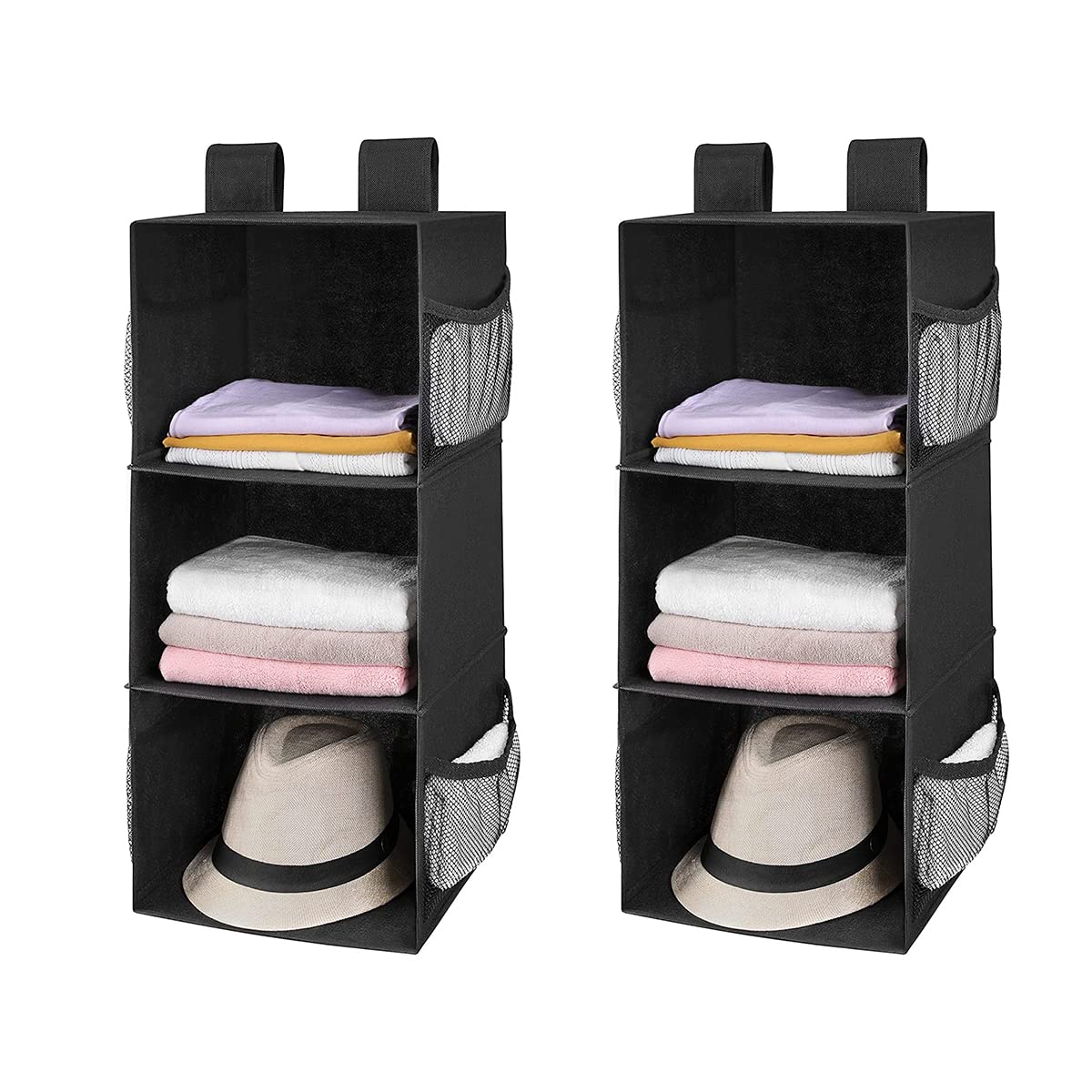 2 Pack 3 Shelf Hanging Closet Organizer with 2 Velcro, Black - Image 1