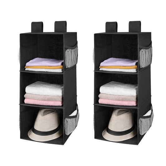 2 Pack 3 Shelf Hanging Closet Organizer with 2 Velcro, Black - Image 1