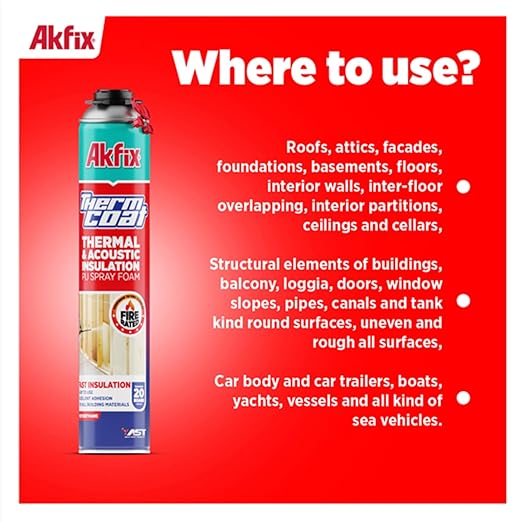 Akfix Thermcoat Fire Rated Spray Foam Insulation 3840 sq ft (192x27.1 oz) - (R-Value 11.32/2 inc) Closed Cell Expanding Wide Sealant Thermal Insulation for Walls and Attic - Gun&Cleaner NOT Included