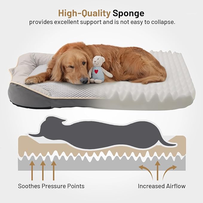 Waterproof Orthopedic Dog Bed for Large Dogs - Cooling PU Fabric, Removable Washable Cover, Small-Size Pet Bed for Dogs & Crate Use