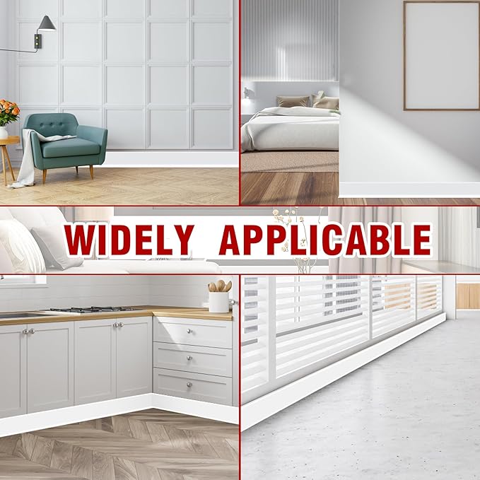 Vinyl Baseboard Molding Trim 6 Inch x 20 Feet Peel and Stick Baseboard Trim Flexible PVC Cove Base Moulding Self-Adhesive Trim for Garage Bathroom Cabinet Floor Walls, White