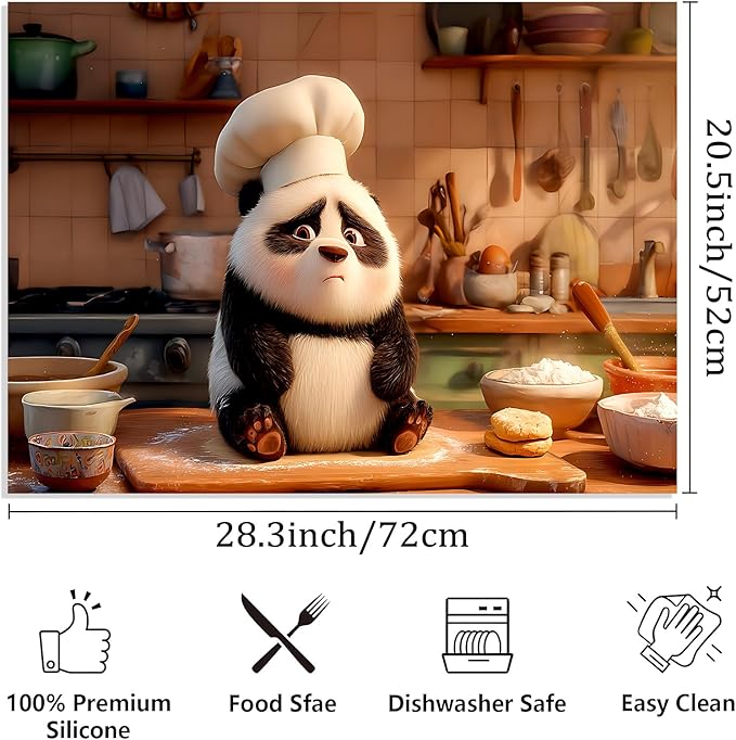 Stove Top Covers for Electric Stove, Waterproof Range Cover Mat, Scratch-Reducing Cooktop Protector, Easy-Care Counter Pad, 28.3 x 20.5 Inches, Panda Chef Kitchen Decor(Chef Panda)