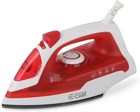 Steam Iron, 1200 Watt Portable Iron, Self-Cleaning Steamer for Clothes with Nonstick Soleplate, Red