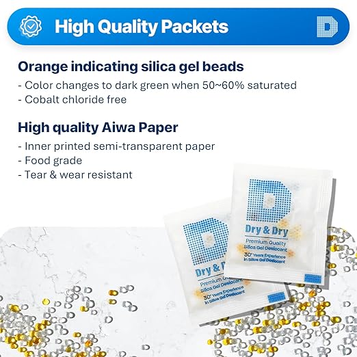 Dry & Dry 3 Gram [6000 Packets] Premium Orange Indicating Silica Gel Packets Desiccants - Food Safe Silica Packets Silica Gel Silica Gel Packets