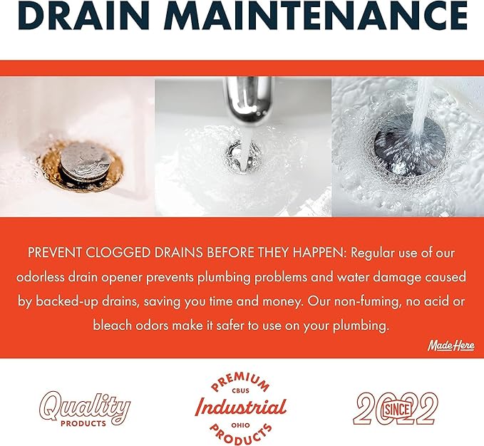 Quick-Acting Liquid Drain Opener - Dissolves Grease, Hair, Food & More - Prevents Plumbing Problems - Non-Fuming, No Acid or Bleach Odors - Safe for All Pipes