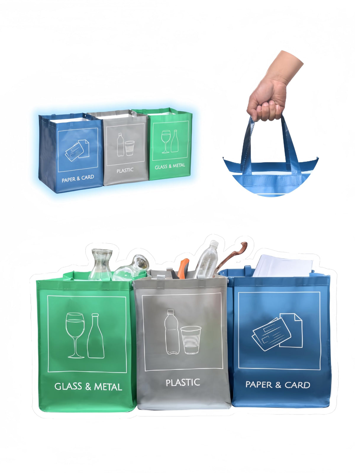 YOUNG DA Reusable Recycle Bags, 3-Piece Separate Recycling Bin - Image 2