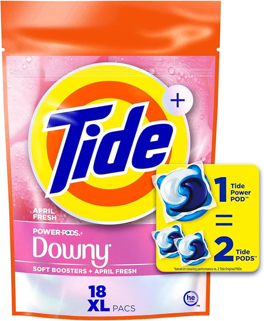 Tide Power PODs + Downy Laundry Detergent Pods, 18 Count, Soft Boosters + April Fresh