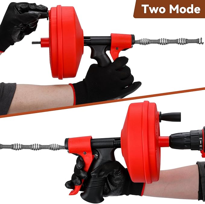 35 FT Double Mode Drain Snake Tools, 11-in-1 Drain Auger for Sink and Drain Unblocking, Plumbing Snake for Kitchen, Bathrom and Shower Sink, Snake for Real DYIs (Red) NEW