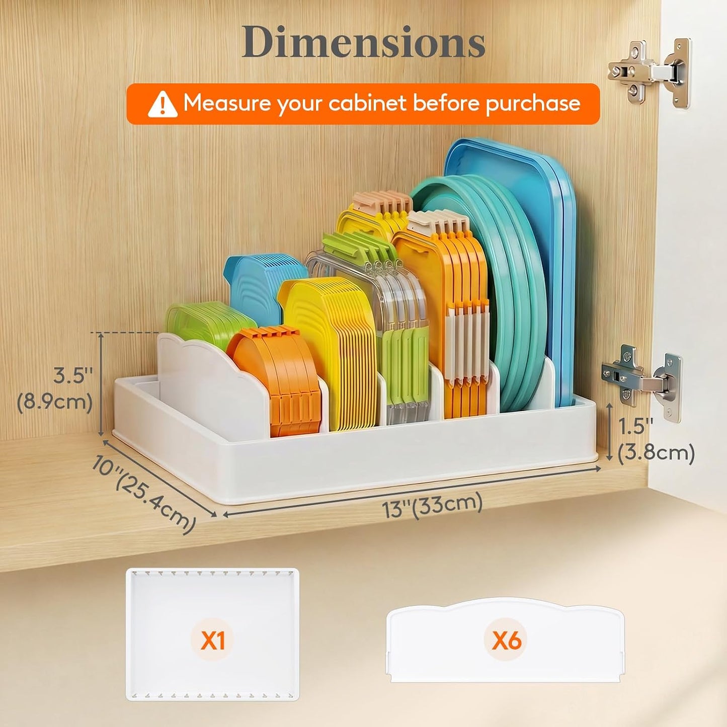 Lifewit Kitchen Cabinet Organizer for Food Contanier Lid with 7 Sections