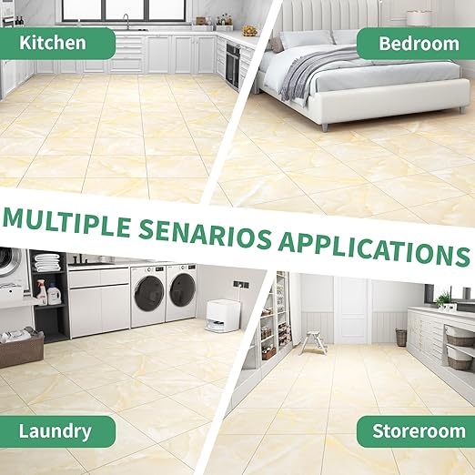 20-Pack Peel and Stick Floor Tiles Vinyl Floor 12 x 12 inch Self Adhesive Waterproof Flooring Planks DIY for Bathroom, Kitchen, Living Room, RV, Cover 20 Sq. Ft, Ivory Beige Vein Marble
