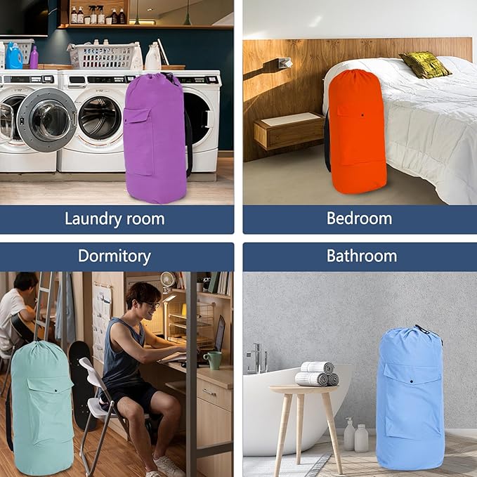 Sanlykate Canvas Backpack Laundry Bag - Extra Large Durable Dirty Clothes 2-3 Days Capacity with Adjustable Shoulder Strap & Front Pocket, for College Dorm, Apartment, Laundromats, Camping Travel