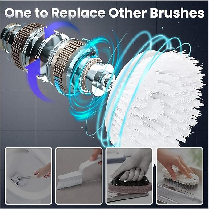 Cordless Electric Rotary Scrubber Rechargeable Handheld Cleaning Brush with 3 Brush Heads for Bathroom Kitchen Tile Floor Sink Bathtub Shower Window(White)