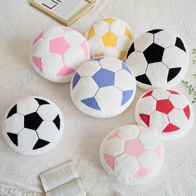 Soccer Pillow,12" Soccer Shaped Pillow Floor Cushion Seating Cushion with Faux Rabbit Fur,Round Soccer Throw Pillow Room Décor for Sofa Couch Living Room (Yellow)