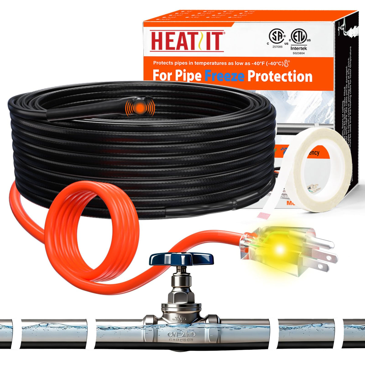 HEATIT 10FT Water Pipe Heat Tape, 7W/ft 120V Constant - Image 1