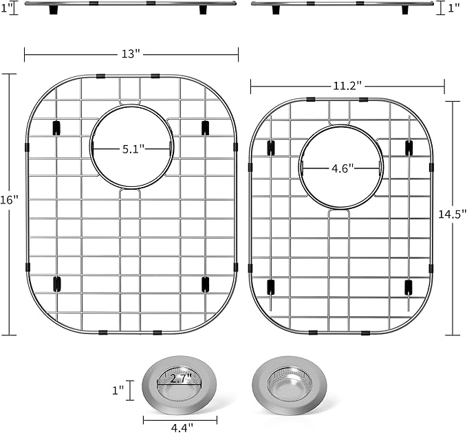 2Pack Sink Protectors for Kitchen Sink 13"x16"and 11.2"x14.5",Stainless Steel Sink Grid, Sink Rack for Bottom of Sink, Rust Resistant Metal Sink Protector with Sink Strainer (Silver