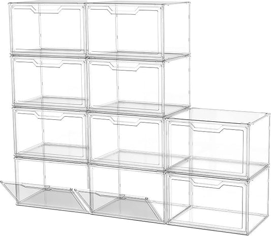 Magnetic Acrylic Clear Shoe Boxes – 360° Transparent Stackable Sneaker Storage & Organizer Box, Professional Shoe Display Case & Multipurpose Storage Bin for Closet (10pcs)