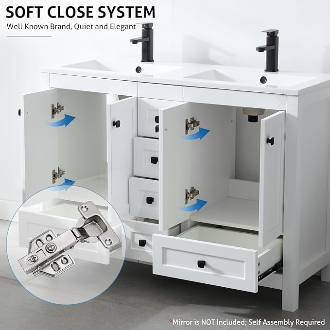 eclife 60" Bathroom Vanities with Sink Combo, Modern Thickened Wood Bathroom Storage Cabinet w/Undermount Double Sink, Matte Black Faucet Drain, Painted Surface, White