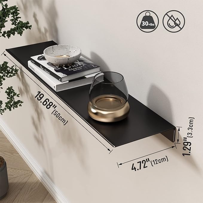 Danpoo Black Floating Shelves for Wall Storage, Metal Wall Shelves for Living Room, Bathroom, Kitchen, 20" Long Display Shelves for Collectibles(2 PCS)