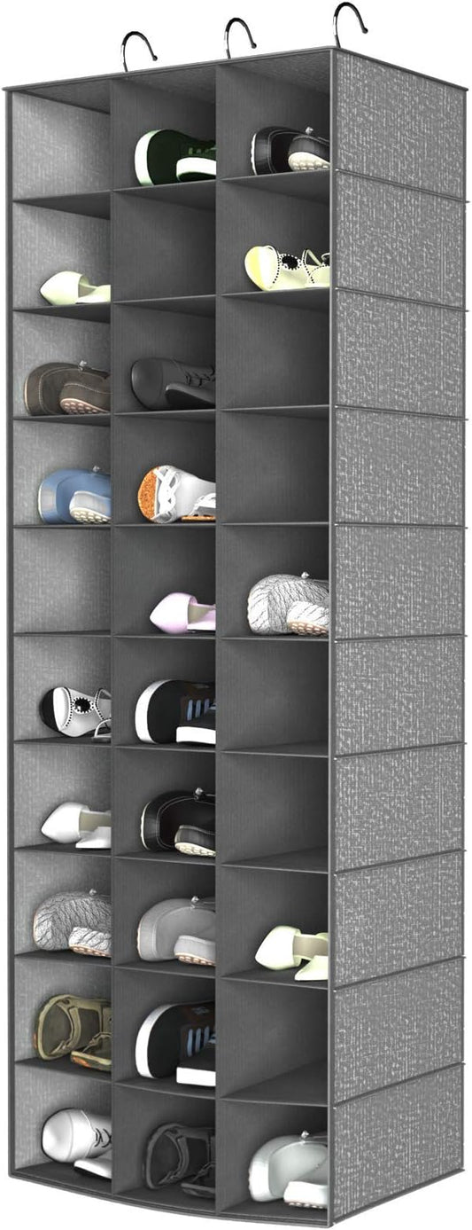Libeder Hanging Closet Organizers - 30 Section Shoe Shelves, Space Saving Shoe Holder Grey