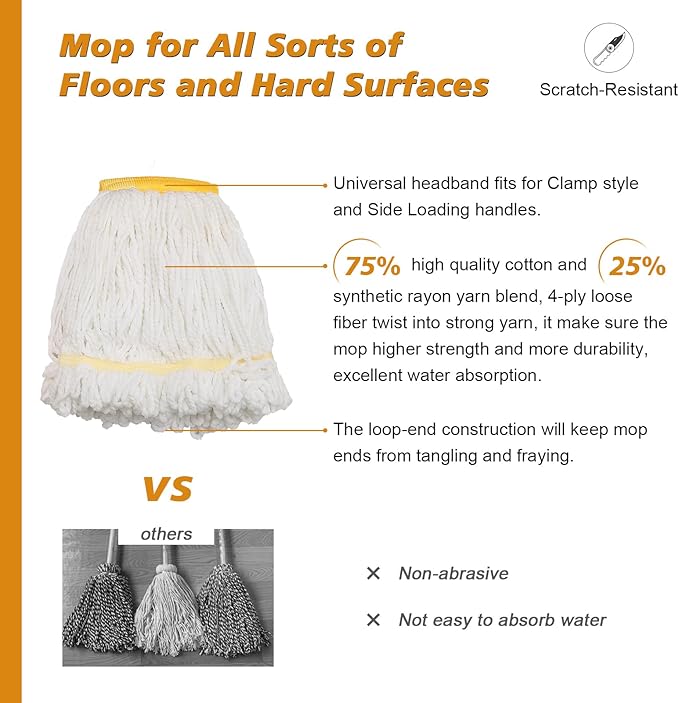 2 Pack Commercial Mop Heavy Duty Industrial Cotton Mop, 61 inch Metal Commercial Stick for Home, Garage,Office, Workshop, Warehouse Floor Cleaning