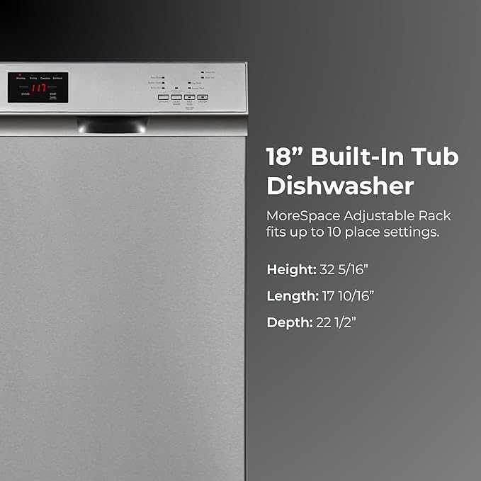 Kenmore 22-14705 18" Compact Built-In Dishwasher - UltraWash Plus, TurboDry, EasyFlex Third Rack & SmartWash - 10 Place Settings - 45 DBA - ENERGY STAR Certified - 18" - Stainless Steel