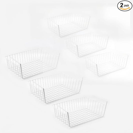 Under Shelf Basket, Hanging Storage Baskets Add-on Storage Racks, Slide-in Baskets Organizer for Kitchen Pantry， Desk Bookshelf, Cabinet and Drobe. (White, Large)