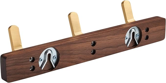 SARIHOSY] Wall Mounted Coat Rack,Multi Hook Hangers,Entryway Hanging Coat Rack,Metal Wood Coat Rail with 3 Hooks，Walnut Wood,zinc Alloy,Bedroom,Bathroom,Foyer,Living Room,Metal Household Items