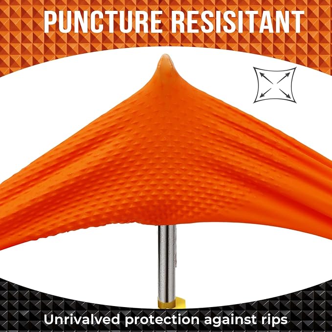 10 Mil Nitrile Disposable Gloves Heavy Duty Mechanic Gloves Raised Diamond Texture Thick (Orange of 1000, Large)