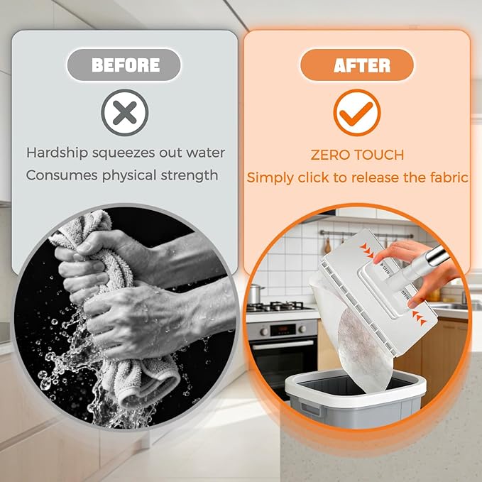 Mini Mop, Zero Touch No Wash Lazy Mop with One-Click Cloth Change, Compatible with Face Towels, Adjustable for Wet/Dry Floors, Tile, Hardwood, Corners (10 Reusable Cloths)