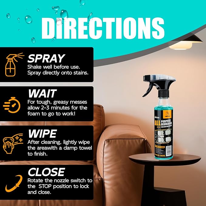 NUAN All Purpose Degreaser for Car and House, Lemon Scent, Heavy-Duty Cleaning Spray, Quick Stain Removal, 10.1 fl oz/300 ml, 2 Pack