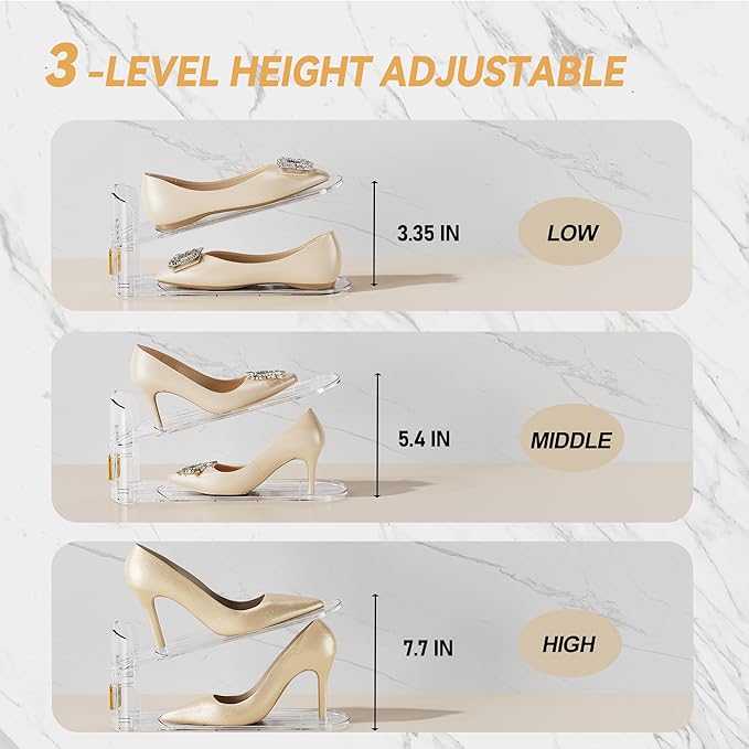 Shoe Slots Organizer for Closet, Shoe Stacker Organizer Double Layer Stack Shoe Rack, Shoe Display Shelf 50% Space Saver Storage Holder for Closet, 8PACK