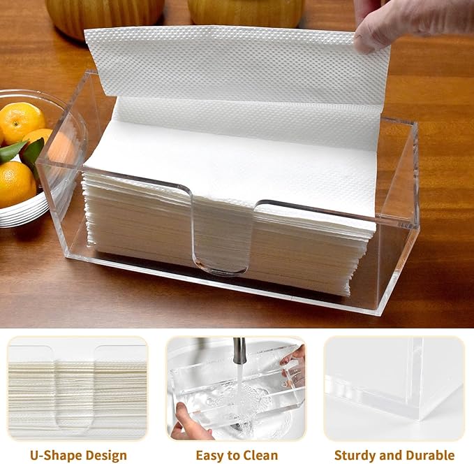 2 Pack Acrylic Paper Towel Holder, Countertop Napkin Dispenser for C-Fold, Multi-Fold & Trifold Paper Towels, 5mm Transparent Acrylic for Kitchen, Bathroom & Restaurant (2)