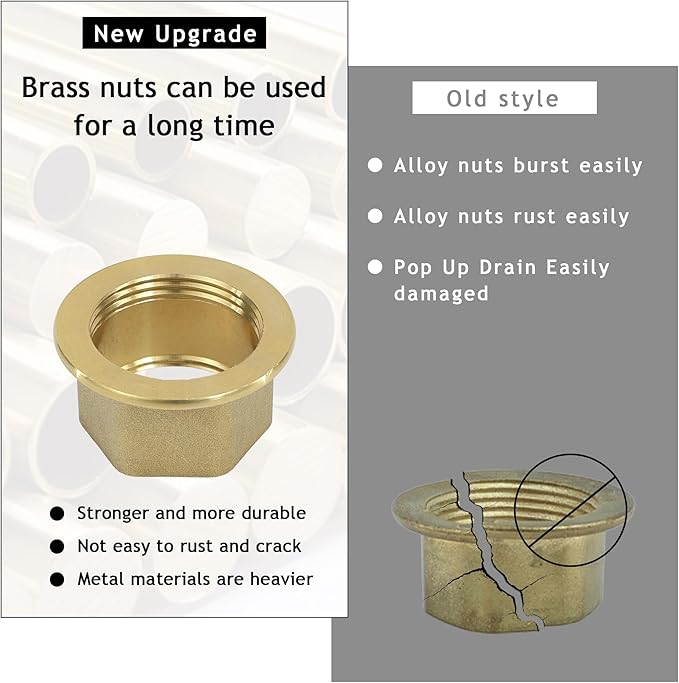 Bathroom Sink Drain, 2 Pack Gold Drain Stopper Without Overflow,Pop Up Drain Assembly Without Detachable Strainer Basket,Built-in Anti-Clogging Strainer,Stainless Steel