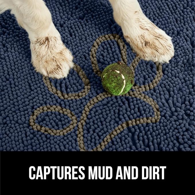 GORILLA GRIP SoakSTOPPER Dog Door Mat, Machine Washable Rug Absorbent Doormat Captures Moisture Mud Dirt, Quick Dry Soft Chenille Entryway Rugs Indoor Entrance Mats for Dog Paws, 24x17 Navy