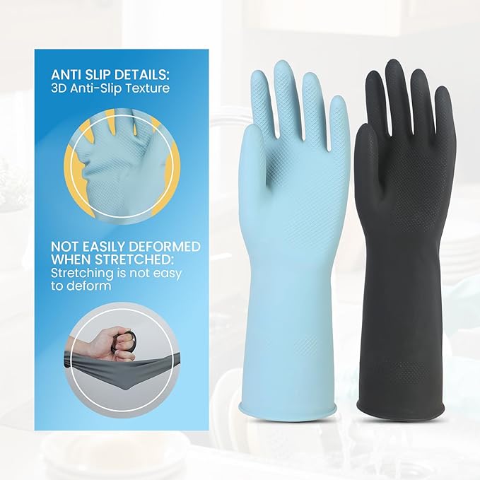 4 Pairs Rubber Kitchen Dishwashing Gloves – Reusable Household Cleaning Gloves for Washing Dishes and Cleaning Tasks, Non-Slip (Large)