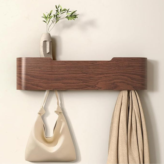 Coat Rack Wall Mount Entryway Organizer Modern Key Holder Wall Mount with Wooden Shelf Entryway Hooks for Bedroom Kitchen Hallway Bathroom for Hanging Coats Hats Dog Leashes Bags Towels