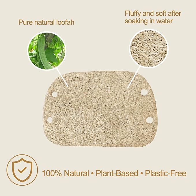 Natural Loofah Sponge with Handle, 5-Piece Replaceable Eco Sponges for Cleaning, Non-Scratch Scrubber for Dishwashing Cookware Pans, Kitchen Eco-Friendly Tools