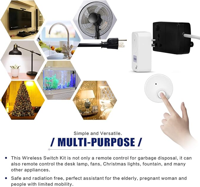 Garbage Disposal Wireless Switch Kit, Self-Powered Portable Remote Control Outlet On Off by CLEESINK