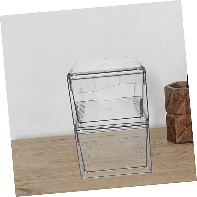 Happyyami 2pcs Acrylic Drawer Organizer with Detachable Design Stackable Cosmetic Storage Box with Drawer for Makeup Bathroom and Office Supplies Versatile Desktop Organizer for Items